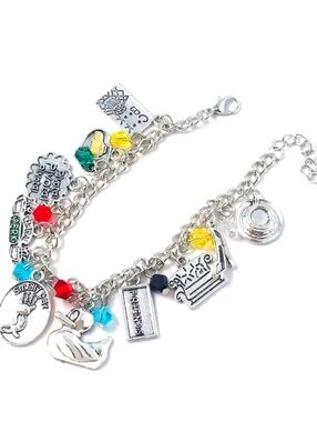 Friends TV Show Charm Bracelet Silver Tone Central Perk Smelly Cat Pivot